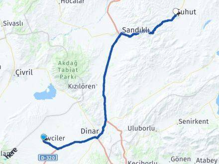 Afyonkarahisar Evciler Şuhut Arası Kaç Km - Yol Haritası