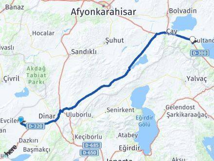 Afyonkarahisar Evciler Sultandağı Arası Kaç Km - Yol Haritası