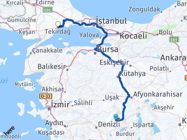 Afyonkarahisar Evciler Tekirdağ Arası Kaç Km - Yol Haritası