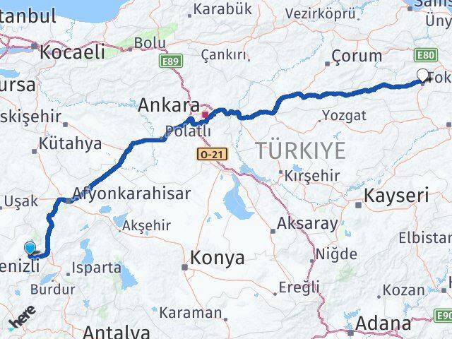 Afyonkarahisar Evciler Tokat Arası Kaç Km - Yol Haritası