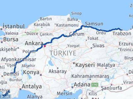 Afyonkarahisar Evciler Trabzon Arası Kaç Km - Yol Haritası