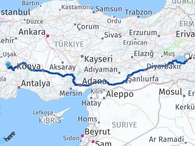 Afyonkarahisar Evciler Van Arası Kaç Km - Yol Haritası