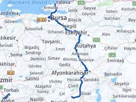 Afyonkarahisar Evciler Yalova Arası Kaç Km - Yol Haritası