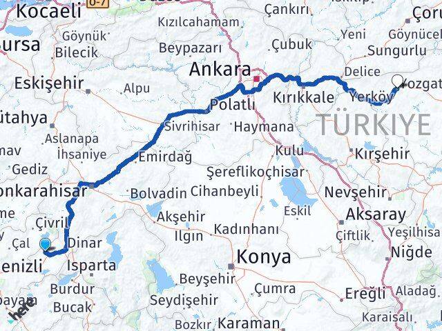 Afyonkarahisar Evciler Yozgat Arası Kaç Km - Yol Haritası