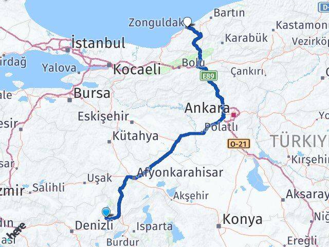 Afyonkarahisar Evciler Zonguldak Arası Kaç Km - Yol Haritası