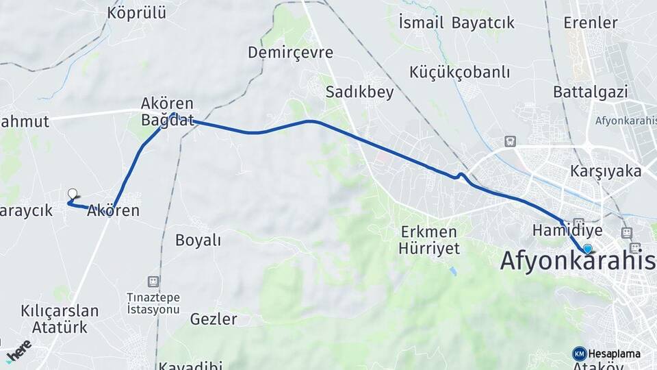 Afyonkarahisar Garipce Sinanpaşa Arası Kaç Km - Yol Haritası
