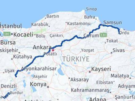 Afyonkarahisar Gürgentepe Ordu Arası Kaç Km - Yol Haritası