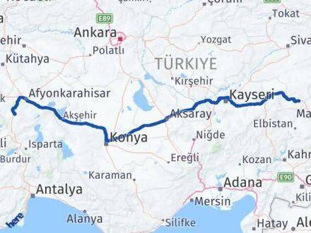 Afyonkarahisar Gürün Sivas Arası Kaç Km - Yol Haritası