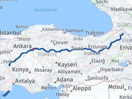 Afyonkarahisar Hanak Ardahan Arası Kaç Km - Yol Haritası