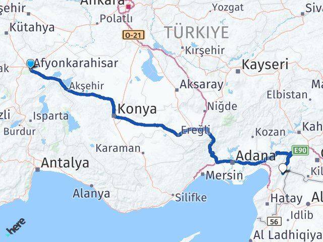 Afyonkarahisar Hassa Hatay Arası Kaç Km - Yol Haritası