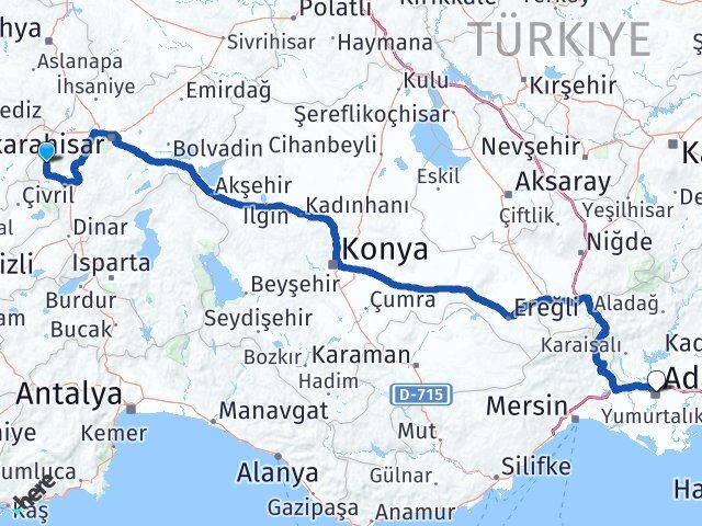 Afyonkarahisar Hocalar Adana Arası Kaç Km - Yol Haritası