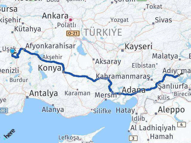 Afyonkarahisar Hocalar Adıyaman Arası Kaç Km - Yol Haritası