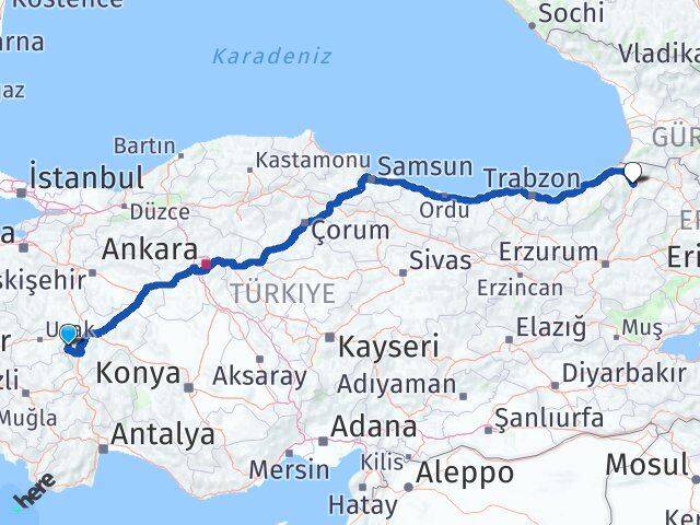 Afyonkarahisar Hocalar Artvin Arası Kaç Km - Yol Haritası