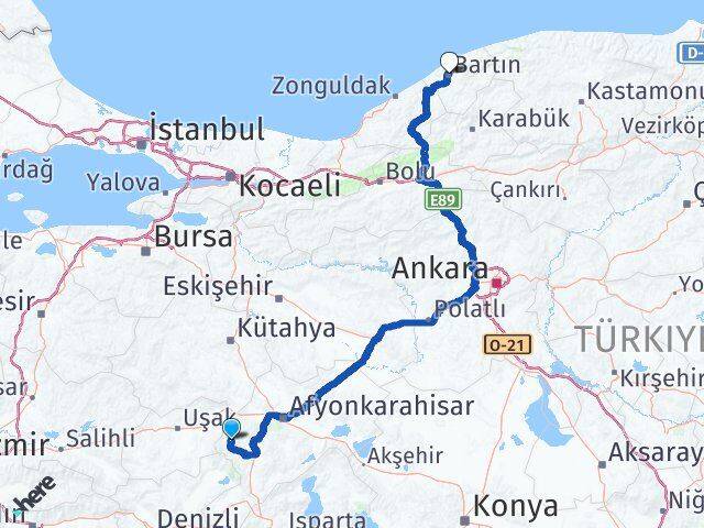 Afyonkarahisar Hocalar Bartın Arası Kaç Km - Yol Haritası