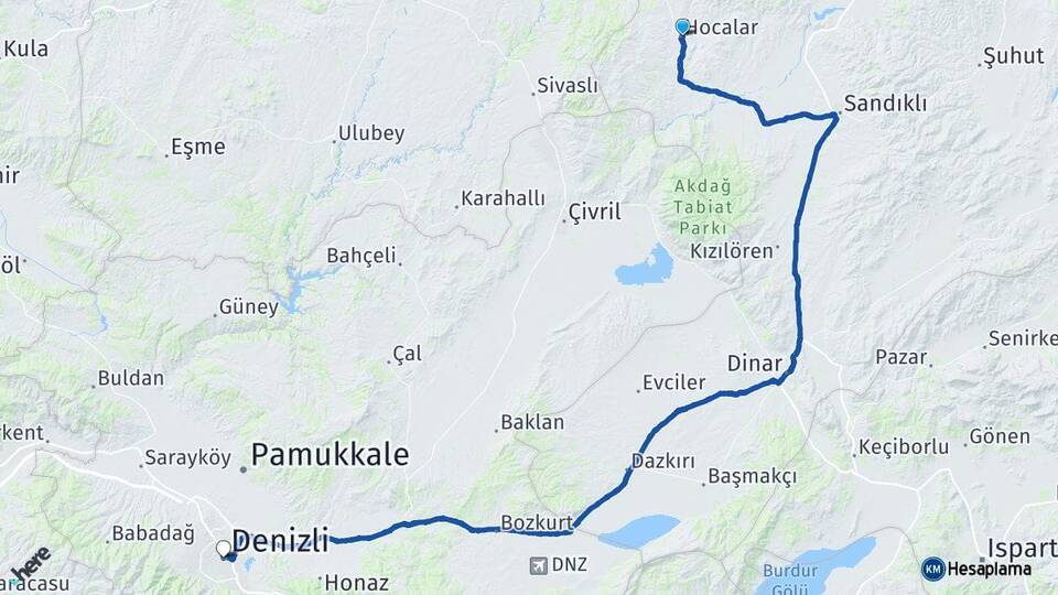 Hocalar Denizli Arası Kaç Km - Yol Tarifi