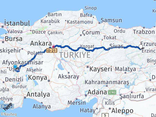 Afyonkarahisar Hocalar Erzincan Arası Kaç Km - Yol Haritası
