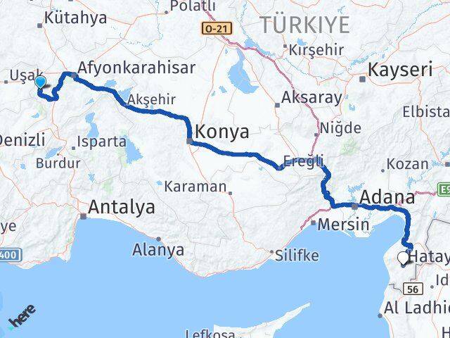 Afyonkarahisar Hocalar Hatay Arası Kaç Km - Yol Haritası