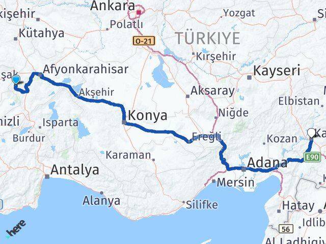 Afyonkarahisar Hocalar Kahramanmaraş Arası Kaç Km - Yol Haritası