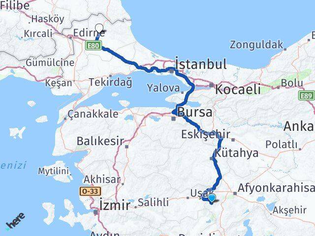 Afyonkarahisar Hocalar Kırklareli Arası Kaç Km - Yol Haritası