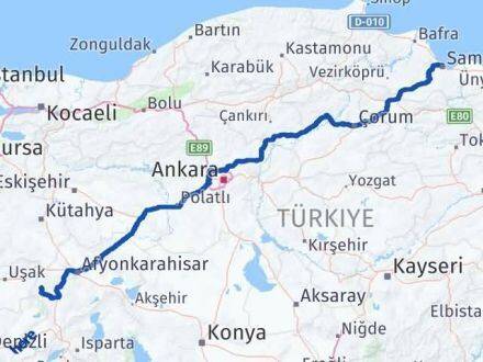 Afyonkarahisar Hocalar Samsun Arası Kaç Km - Yol Haritası