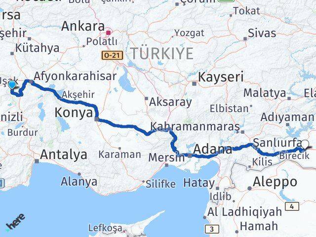 Afyonkarahisar Hocalar Şanlıurfa Arası Kaç Km - Yol Haritası