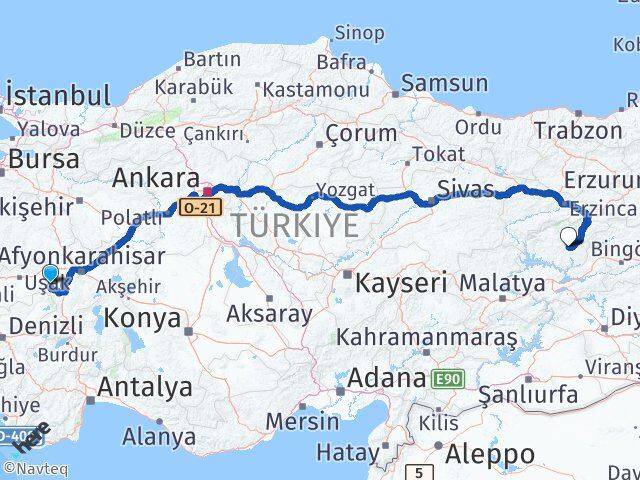 Afyonkarahisar Hocalar Tunceli Arası Kaç Km - Yol Haritası