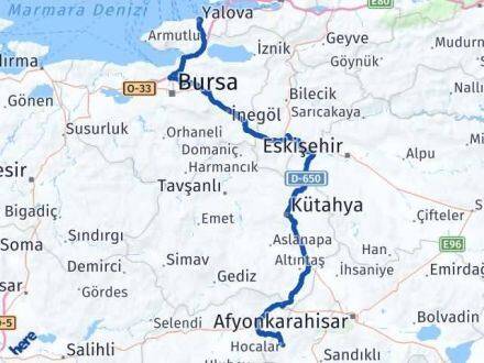 Afyonkarahisar Hocalar Yalova Arası Kaç Km - Yol Haritası