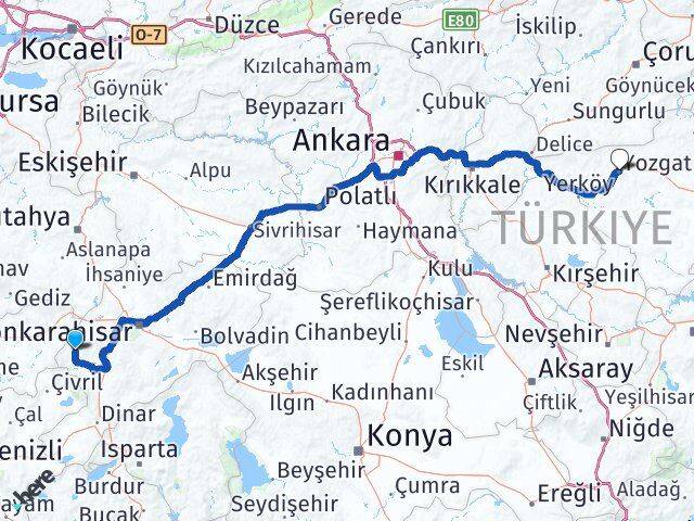 Afyonkarahisar Hocalar Yozgat Arası Kaç Km - Yol Haritası