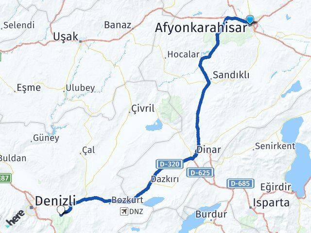 Afyonkarahisar Honaz Denizli Arası Kaç Km - Yol Haritası