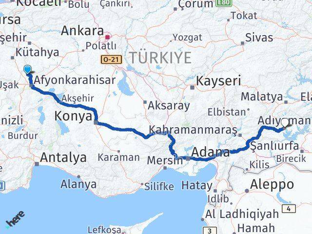 Afyonkarahisar İhsaniye Adıyaman Arası Kaç Km - Yol Haritası