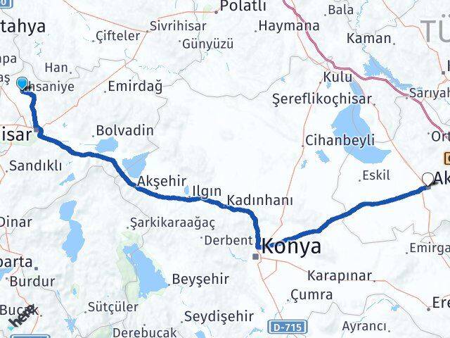 Afyonkarahisar İhsaniye Aksaray Arası Kaç Km - Yol Haritası