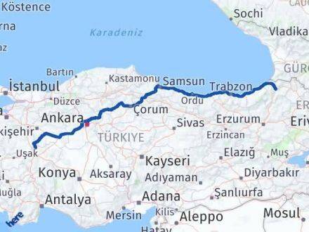 Afyonkarahisar İhsaniye Artvin Arası Kaç Km - Yol Haritası