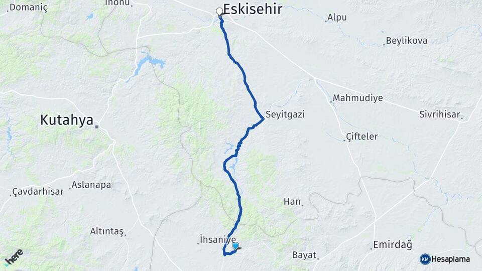 Afyonkarahisar İhsaniye Ayazini Eskişehir Arası Kaç Km - Yol Haritası