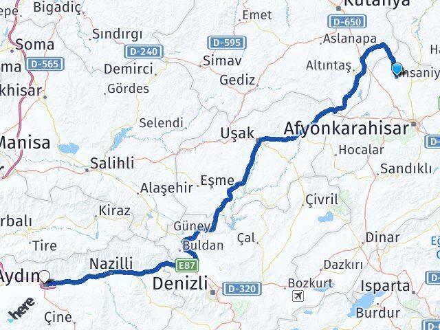 Afyonkarahisar İhsaniye Aydın Arası Kaç Km - Yol Haritası