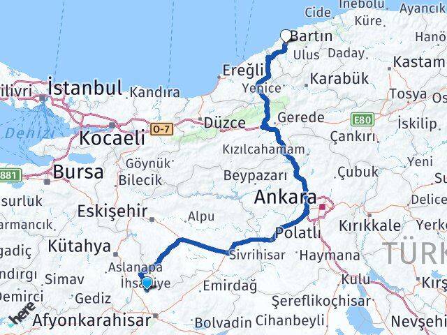 Afyonkarahisar İhsaniye Bartın Arası Kaç Km - Yol Haritası