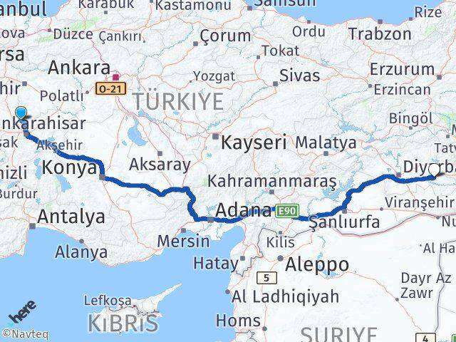 Afyonkarahisar İhsaniye Batman Arası Kaç Km - Yol Haritası