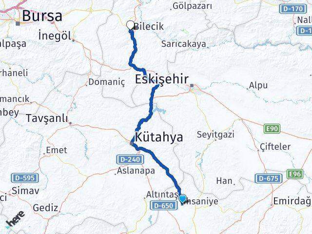 Afyonkarahisar İhsaniye Bilecik Arası Kaç Km - Yol Haritası
