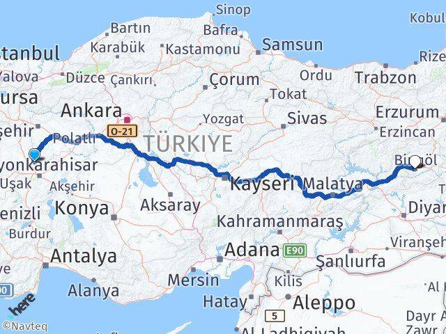 Afyonkarahisar İhsaniye Bingöl Arası Kaç Km - Yol Haritası