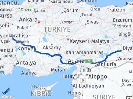 Afyonkarahisar İhsaniye Diyarbakır Arası Kaç Km - Yol Haritası