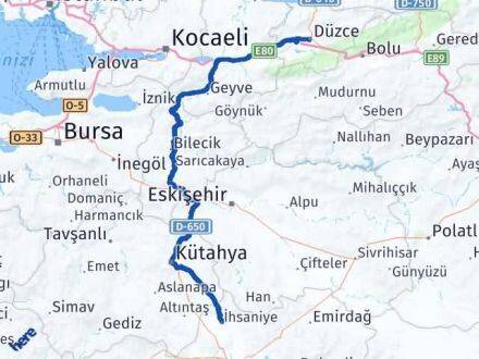 Afyonkarahisar İhsaniye Düzce Arası Kaç Km - Yol Haritası