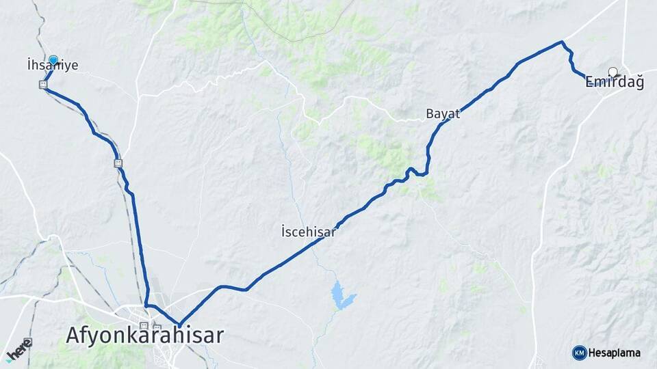Afyonkarahisar İhsaniye Emirdağ Arası Kaç Km - Yol Haritası