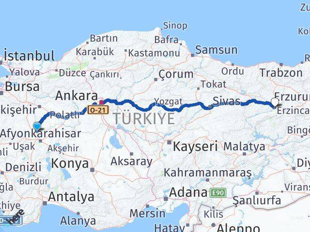 Afyonkarahisar İhsaniye Erzincan Arası Kaç Km - Yol Haritası