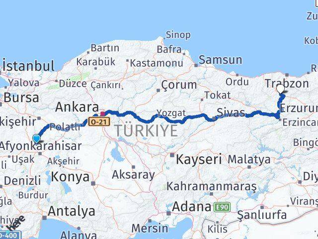 Afyonkarahisar İhsaniye Gümüşhane Arası Kaç Km - Yol Haritası
