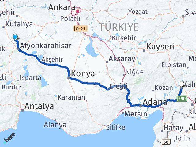 Afyonkarahisar İhsaniye Kahramanmaraş Arası Kaç Km - Yol Haritası