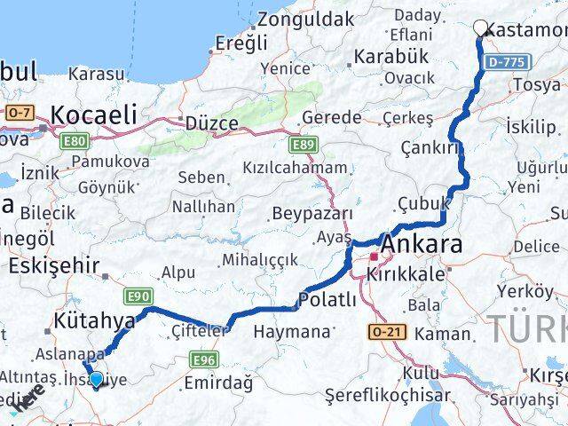 Afyonkarahisar İhsaniye Kastamonu Arası Kaç Km - Yol Haritası