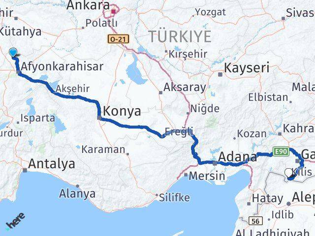 Afyonkarahisar İhsaniye Kilis Arası Kaç Km - Yol Haritası