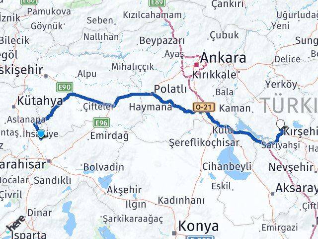 Afyonkarahisar İhsaniye Kırşehir Arası Kaç Km - Yol Haritası