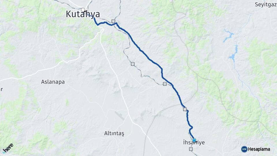 Afyonkarahisar İhsaniye Kütahya Arası Kaç Km - Yol Haritası