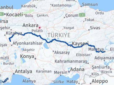 Afyonkarahisar İhsaniye Malatya Arası Kaç Km - Yol Haritası