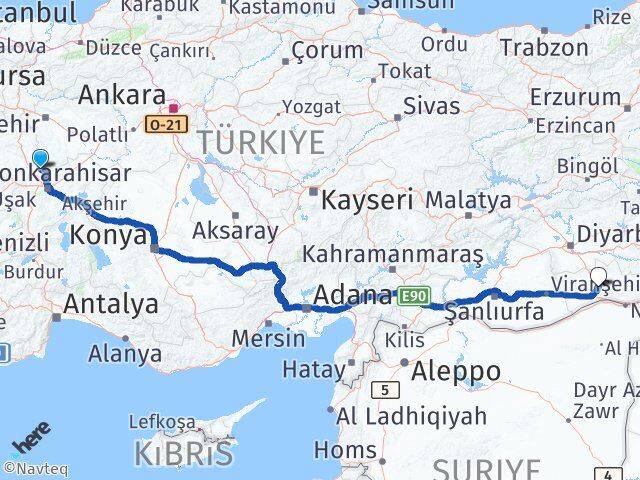 Afyonkarahisar İhsaniye Mardin Arası Kaç Km - Yol Haritası